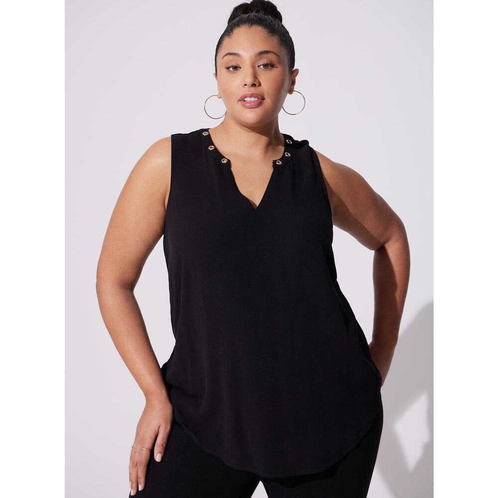 Torrid Rayon Crepe Grommet Tank Top Black Sz Large Sleeveless Lightweight Blouse